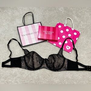 Victoria’s Secret Very Sexy LUXE Black Lace Unlined Balconet Bra VS 32DD